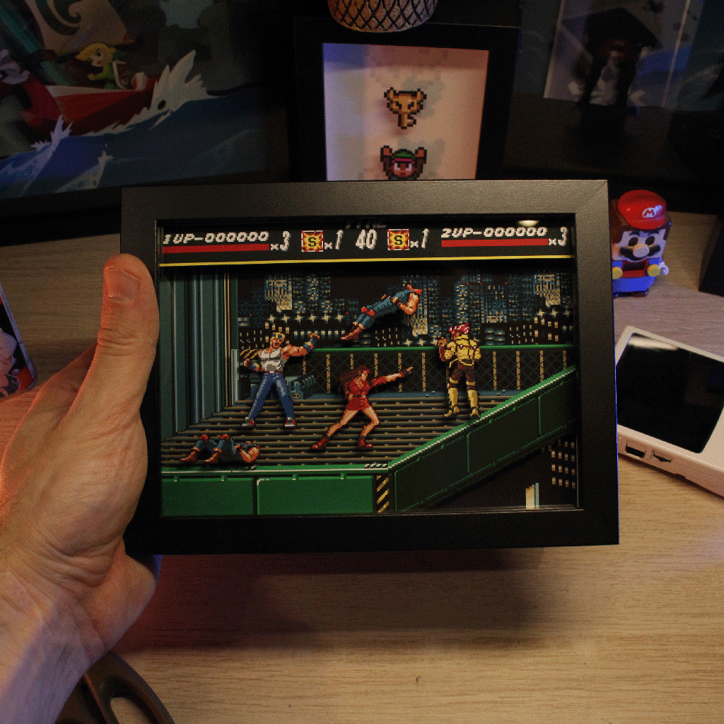 Dioramax - Cadre lumineux LED Street of Rage | Déco Gaming-room | Tableau lumineux | Affiche jeux vidéo | Idée cadeau gamer | Retro-gaming