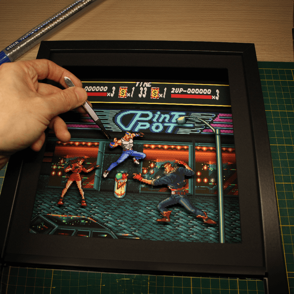 Dioramax - Cadre lumineux LED Street of Rage | Déco Gaming-room | Tableau lumineux | Affiche jeux vidéo | Idée cadeau gamer | Retro-gaming