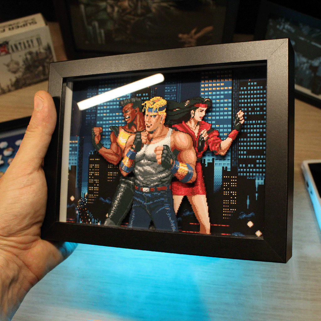 Dioramax - Cadre lumineux LED Street of Rage | Déco Gaming-room | Tableau lumineux | Affiche jeux vidéo | Idée cadeau gamer | Retro-gaming