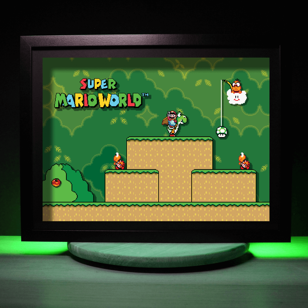 Dioramax - Cadre lumineux LED Super Marioworld | Déco Gaming-room | Tableau lumineux | Affiche jeux vidéo | Idée cadeau gamer | Retro-gaming