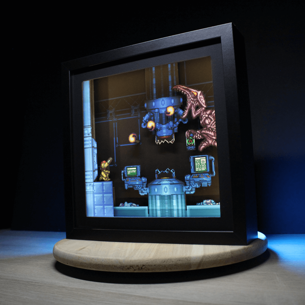 Dioramax - Cadre lumineux LED Super Metroid | Déco Gaming-room | Tableau lumineux | Affiche jeux vidéo | Idée cadeau gamer | Retro-gaming