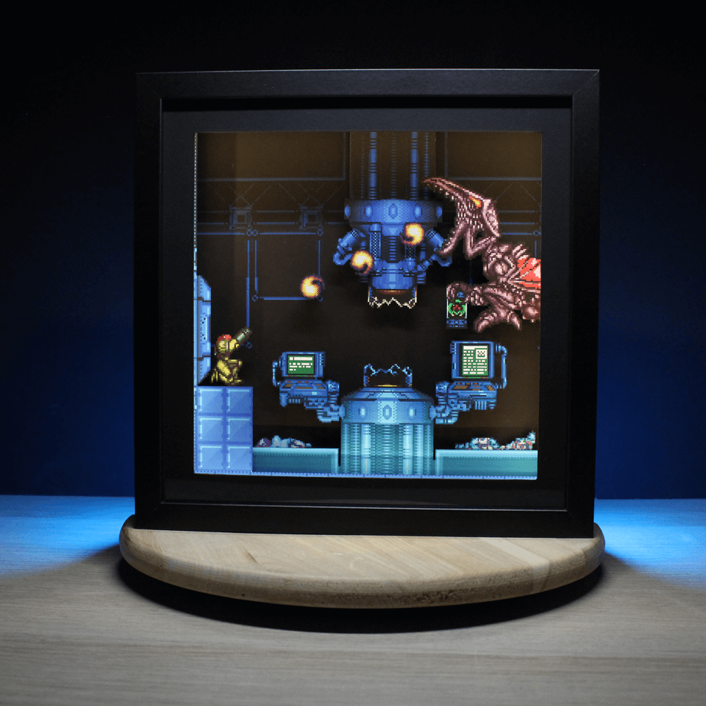 Dioramax - Cadre lumineux LED Super Metroid | Déco Gaming-room | Tableau lumineux | Affiche jeux vidéo | Idée cadeau gamer | Retro-gaming