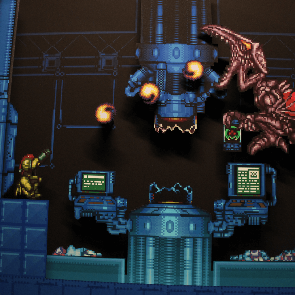 Dioramax - Cadre lumineux LED Super Metroid | Déco Gaming-room | Tableau lumineux | Affiche jeux vidéo | Idée cadeau gamer | Retro-gaming