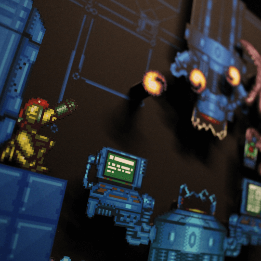 Dioramax - Cadre lumineux LED Super Metroid | Déco Gaming-room | Tableau lumineux | Affiche jeux vidéo | Idée cadeau gamer | Retro-gaming