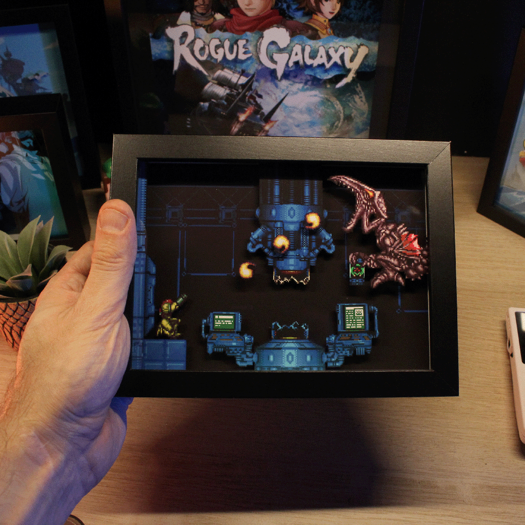 Dioramax - Cadre lumineux LED Super Metroid | Déco Gaming-room | Tableau lumineux | Affiche jeux vidéo | Idée cadeau gamer | Retro-gaming
