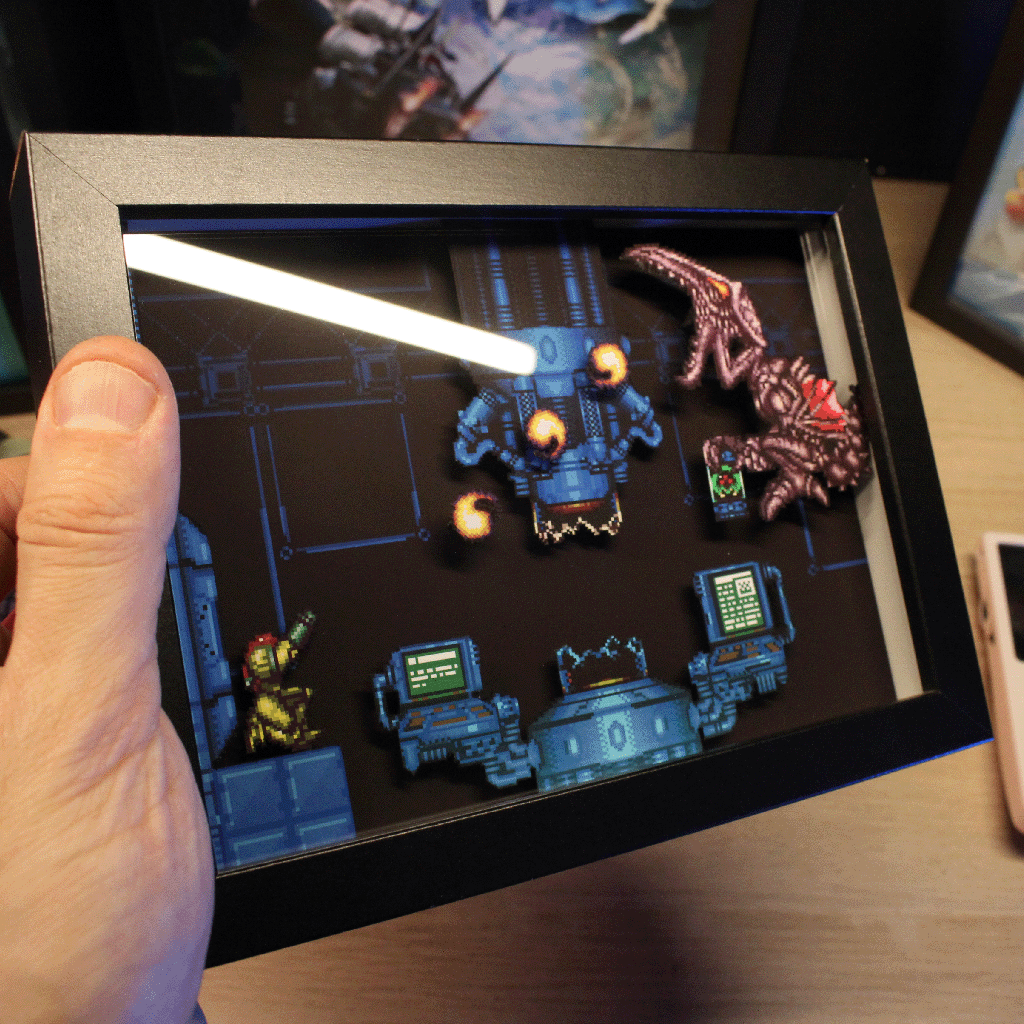 Dioramax - Cadre lumineux LED Super Metroid | Déco Gaming-room | Tableau lumineux | Affiche jeux vidéo | Idée cadeau gamer | Retro-gaming