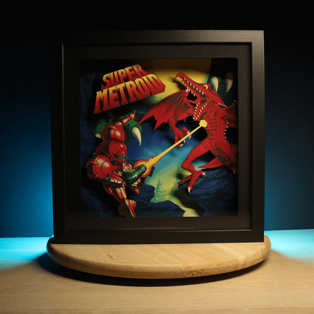 Dioramax - Cadre lumineux LED Super Metroid | Déco Gaming-room | Tableau lumineux | Affiche jeux vidéo | Idée cadeau gamer | Retro-gaming