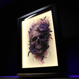 Diorama tête de mort, déco , cadre lumineux