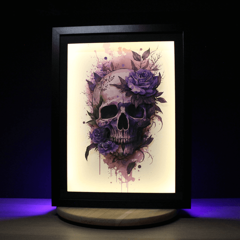 Diorama tête de mort, déco , cadre lumineux