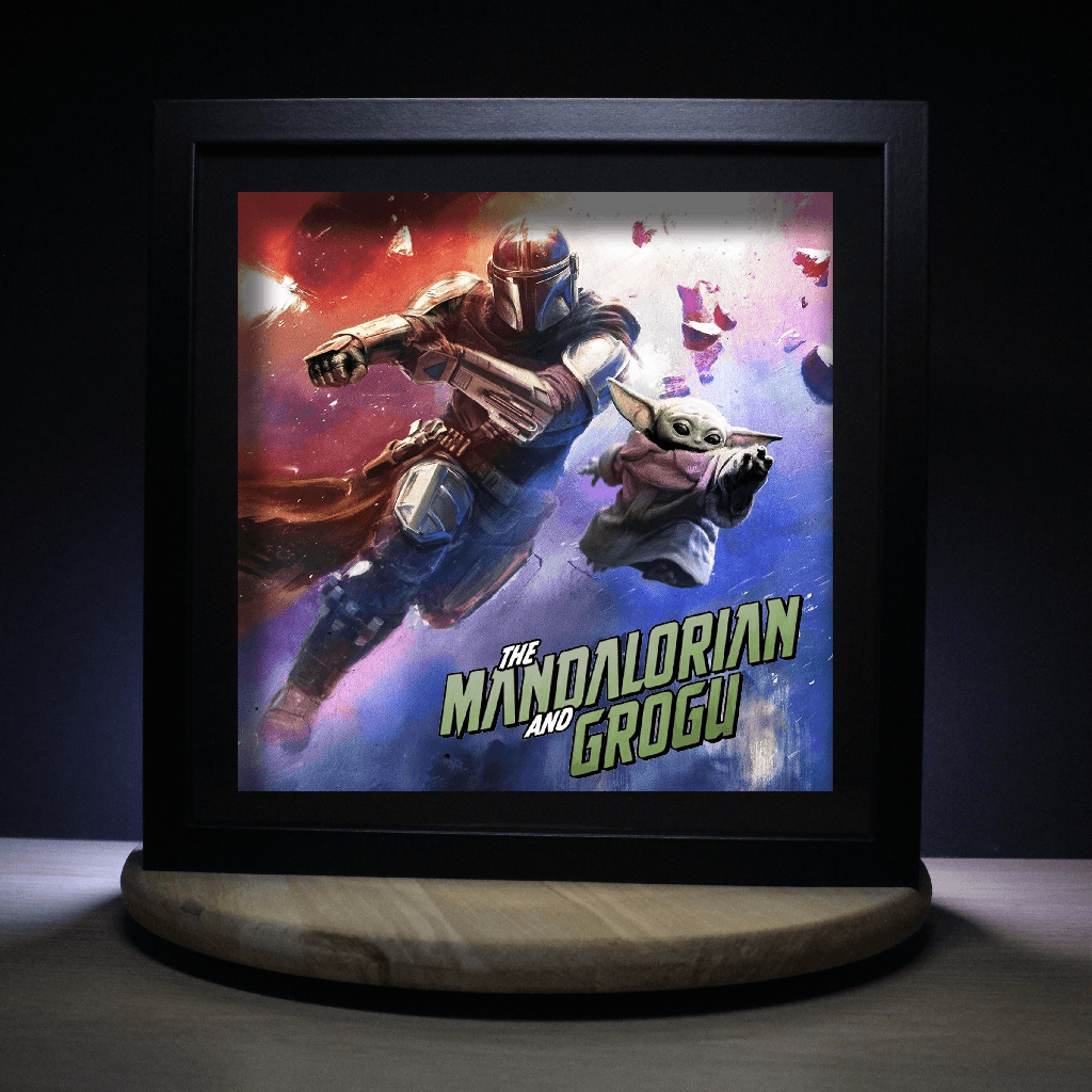 Diorama lumineux – The Mandalorian & Grogu – Illustration Jaquette