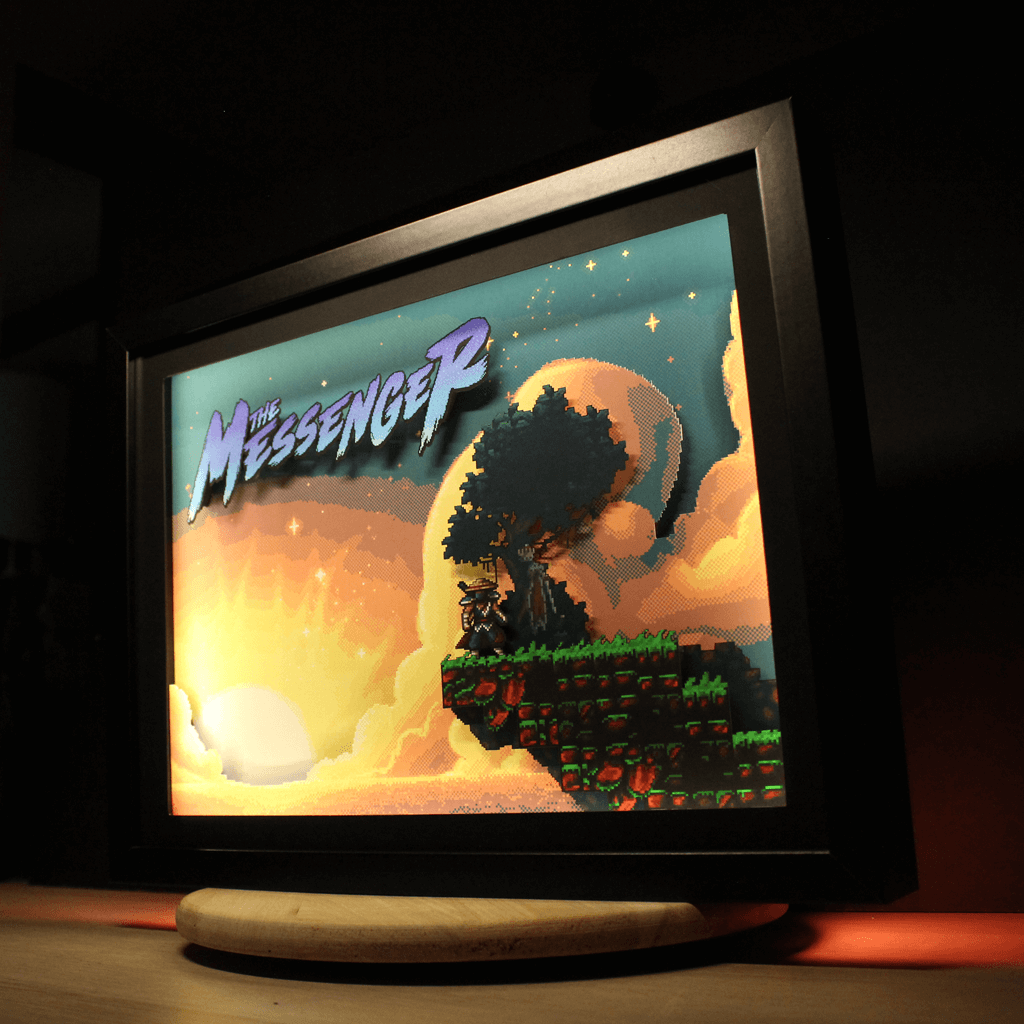 Dioramax - Cadre lumineux LED The Messenger | Déco Gaming-room | Tableau lumineux | Affiche jeux vidéo | Idée cadeau gamer | Retro-gaming