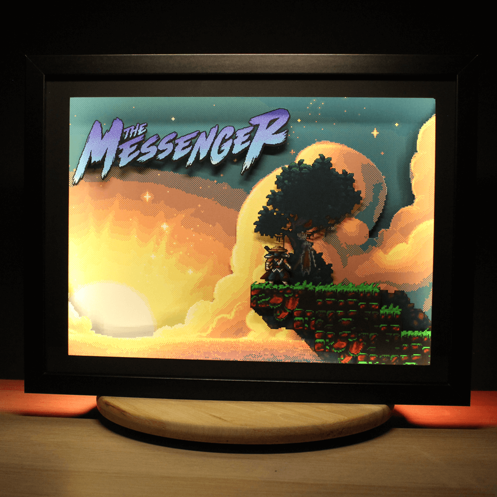 Dioramax - Cadre lumineux LED The Messenger | Déco Gaming-room | Tableau lumineux | Affiche jeux vidéo | Idée cadeau gamer | Retro-gaming