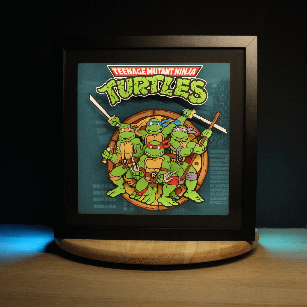 Dioramax - Cadre lumineux LED Tortues Ninja | Déco Gaming-room | Tableau lumineux | Affiche jeux vidéo | Idée cadeau gamer | Retro-gaming