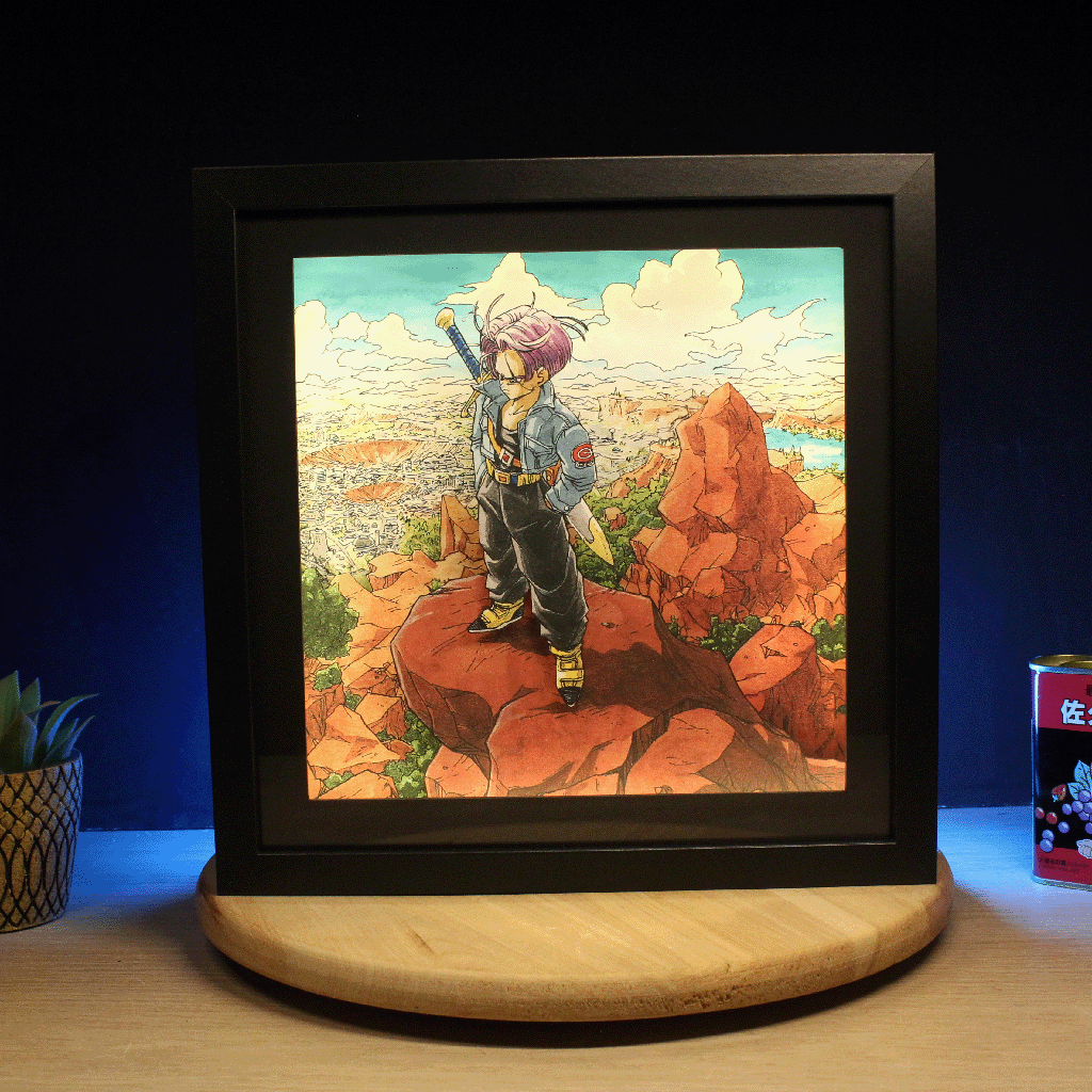 Dioramax - Cadre lumineux LED Dragon Ball Trunks | Déco Gaming-room | Tableau lumineux | Affiche jeux vidéo | Idée cadeau gamer | Retro-gaming
