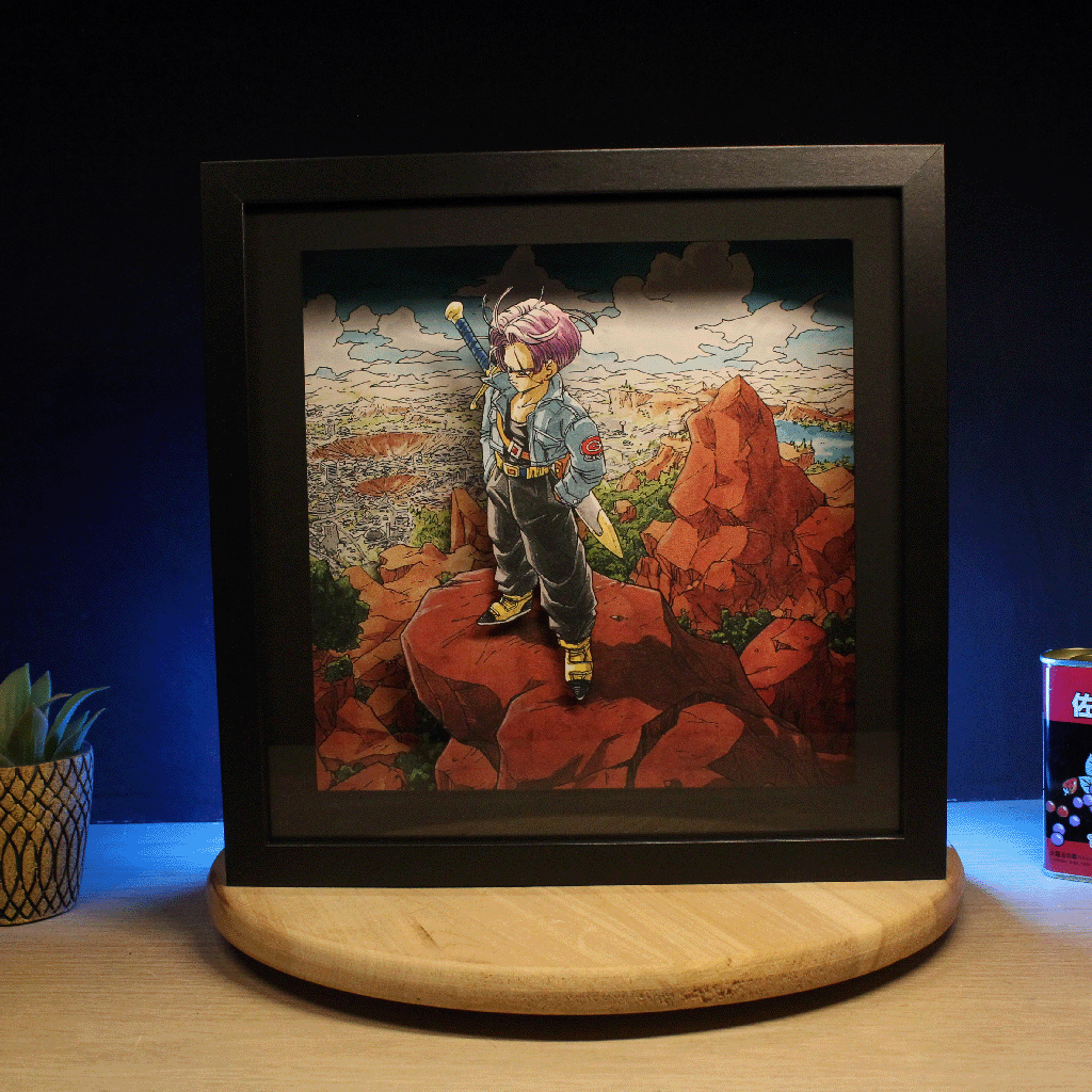 Dioramax - Cadre lumineux LED Dragon Ball Trunks | Déco Gaming-room | Tableau lumineux | Affiche jeux vidéo | Idée cadeau gamer | Retro-gaming