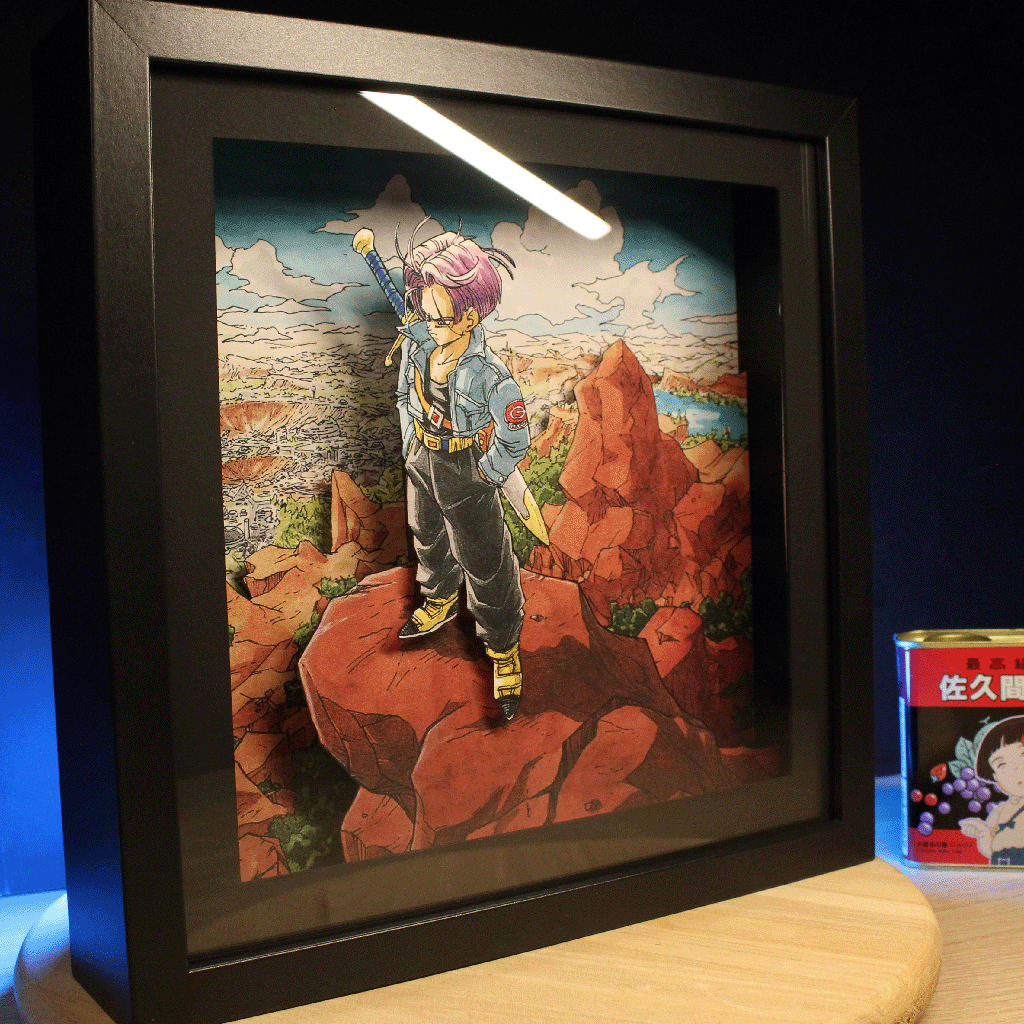 Dioramax - Cadre lumineux LED Dragon Ball Trunks | Déco Gaming-room | Tableau lumineux | Affiche jeux vidéo | Idée cadeau gamer | Retro-gaming