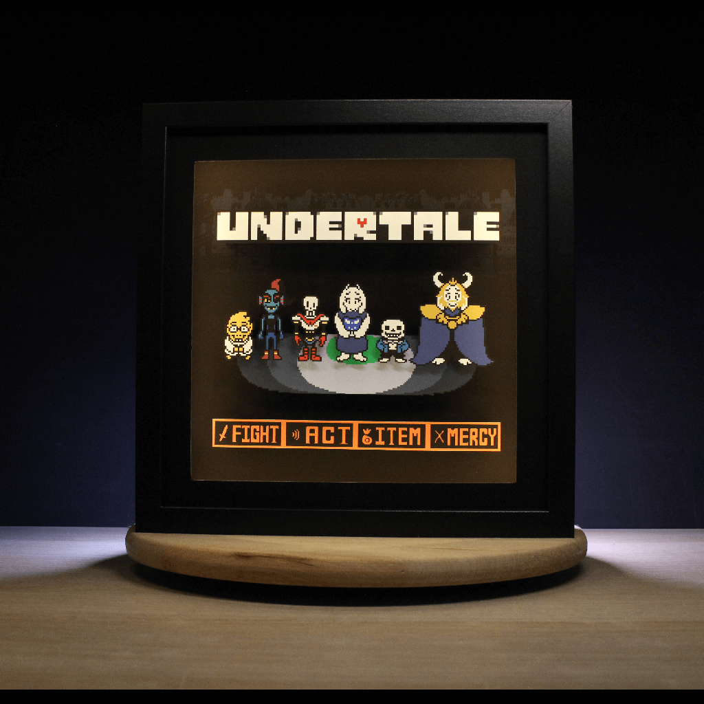 Dioramax - Cadre lumineux LED Undertale | Déco Gaming-room | Tableau lumineux | Affiche jeux vidéo | Idée cadeau gamer | Retro-gaming