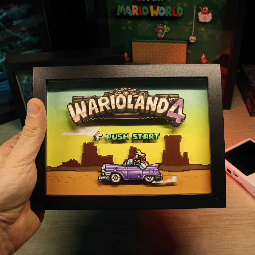 Dioramax - Cadre lumineux LED Warioland4| Déco Gaming-room | Tableau lumineux | Affiche jeux vidéo | Idée cadeau gamer | Retro-gaming
