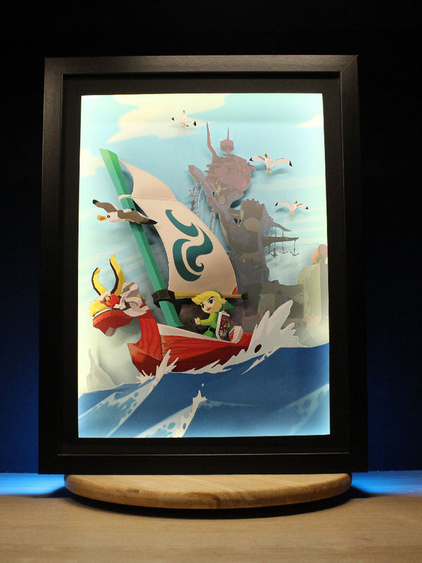 Dioramax - Cadre lumineux LED Zelda Windwaker | Déco Gaming-room | Tableau lumineux | Affiche jeux vidéo | Idée cadeau gamer | Retro-gaming