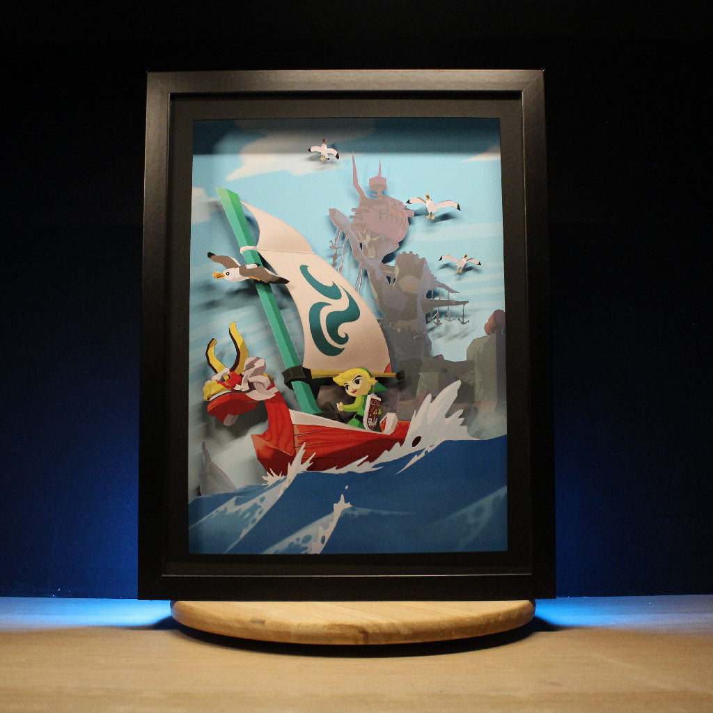 Dioramax - Cadre lumineux LED Zelda Windwaker | Déco Gaming-room | Tableau lumineux | Affiche jeux vidéo | Idée cadeau gamer | Retro-gaming