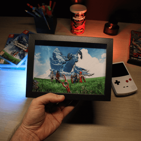 Xenoblade diorama, xenoblade déco geek, cadre lumineux enoblade