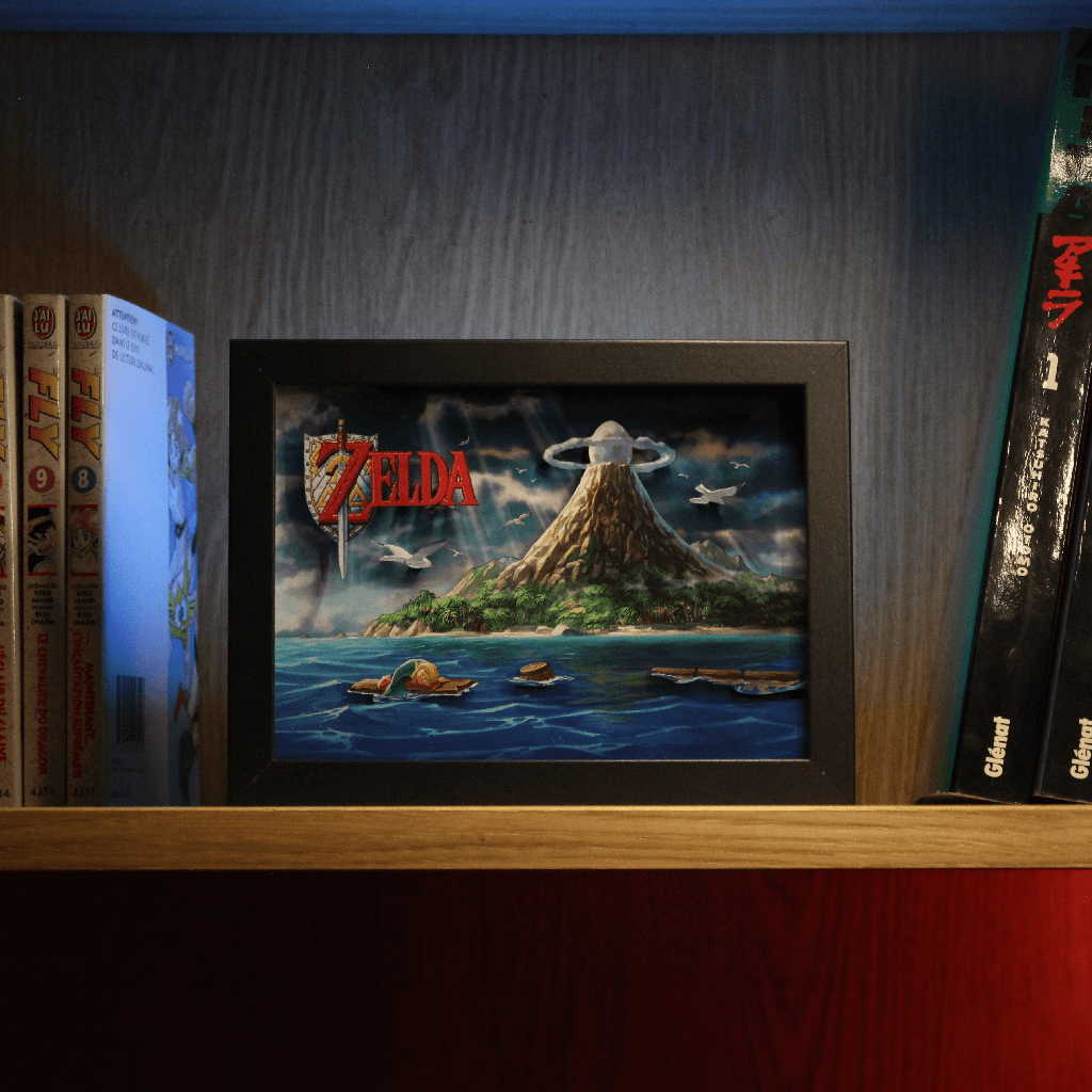 Dioramax - Cadre lumineux LED Zelda Link's awakening | Déco Gaming-room | Tableau lumineux | Affiche jeux vidéo | Idée cadeau gamer | Retro-gaming
