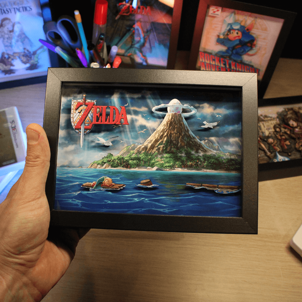 Dioramax - Cadre lumineux LED Zelda Link's awakening | Déco Gaming-room | Tableau lumineux | Affiche jeux vidéo | Idée cadeau gamer | Retro-gaming