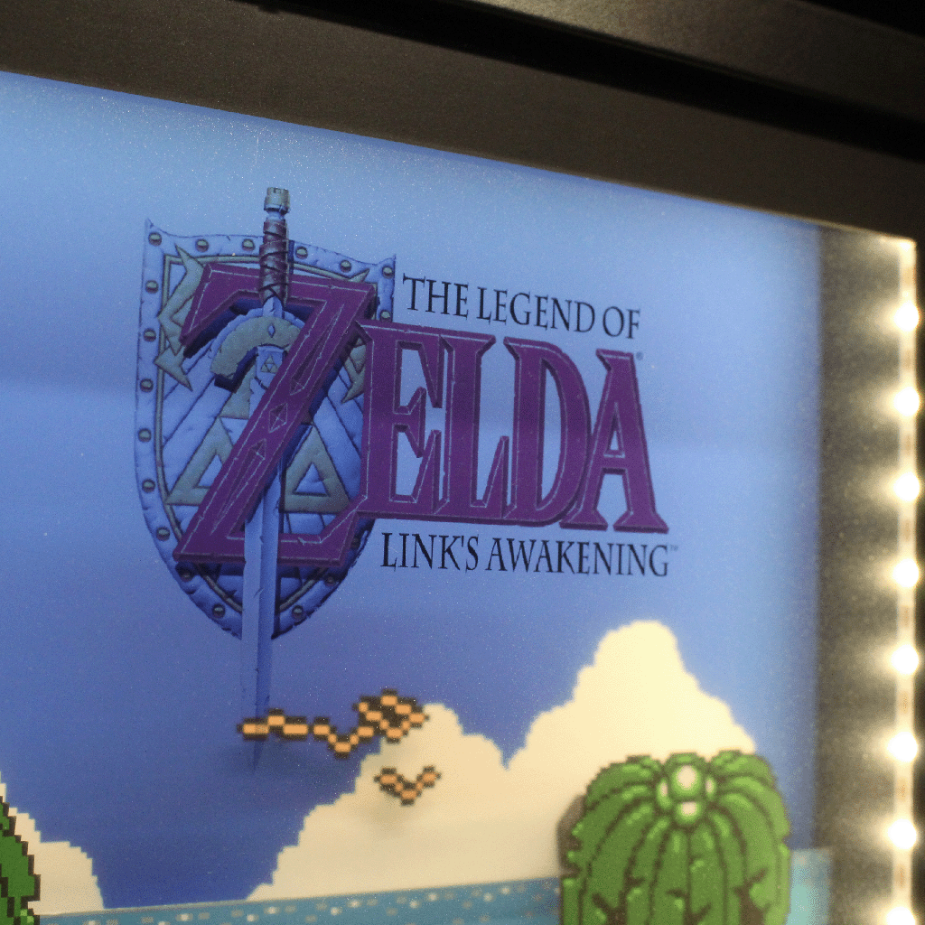 Dioramax - Cadre lumineux LED Zelda Link's awakening | Déco Gaming-room | Tableau lumineux | Affiche jeux vidéo | Idée cadeau gamer | Retro-gaming