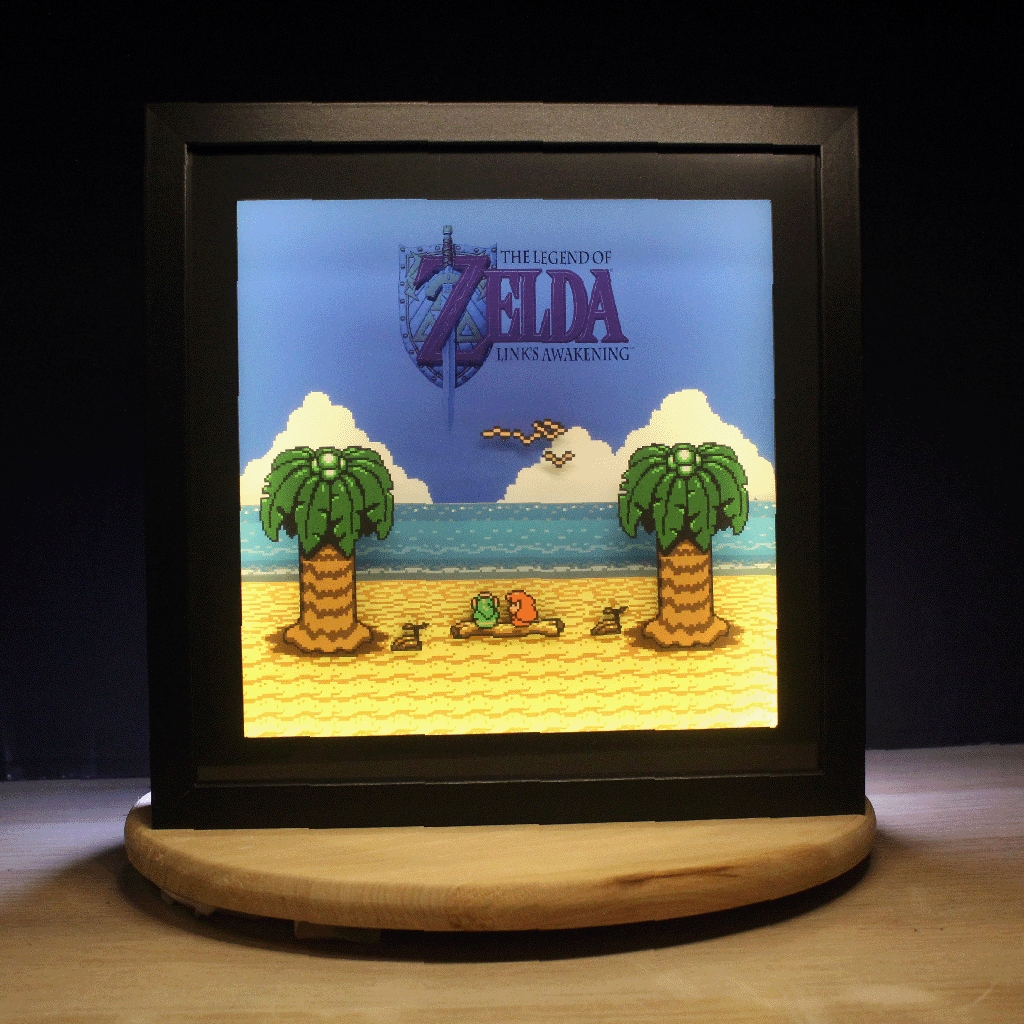 Dioramax - Cadre lumineux LED Zelda Link's awakening | Déco Gaming-room | Tableau lumineux | Affiche jeux vidéo | Idée cadeau gamer | Retro-gaming