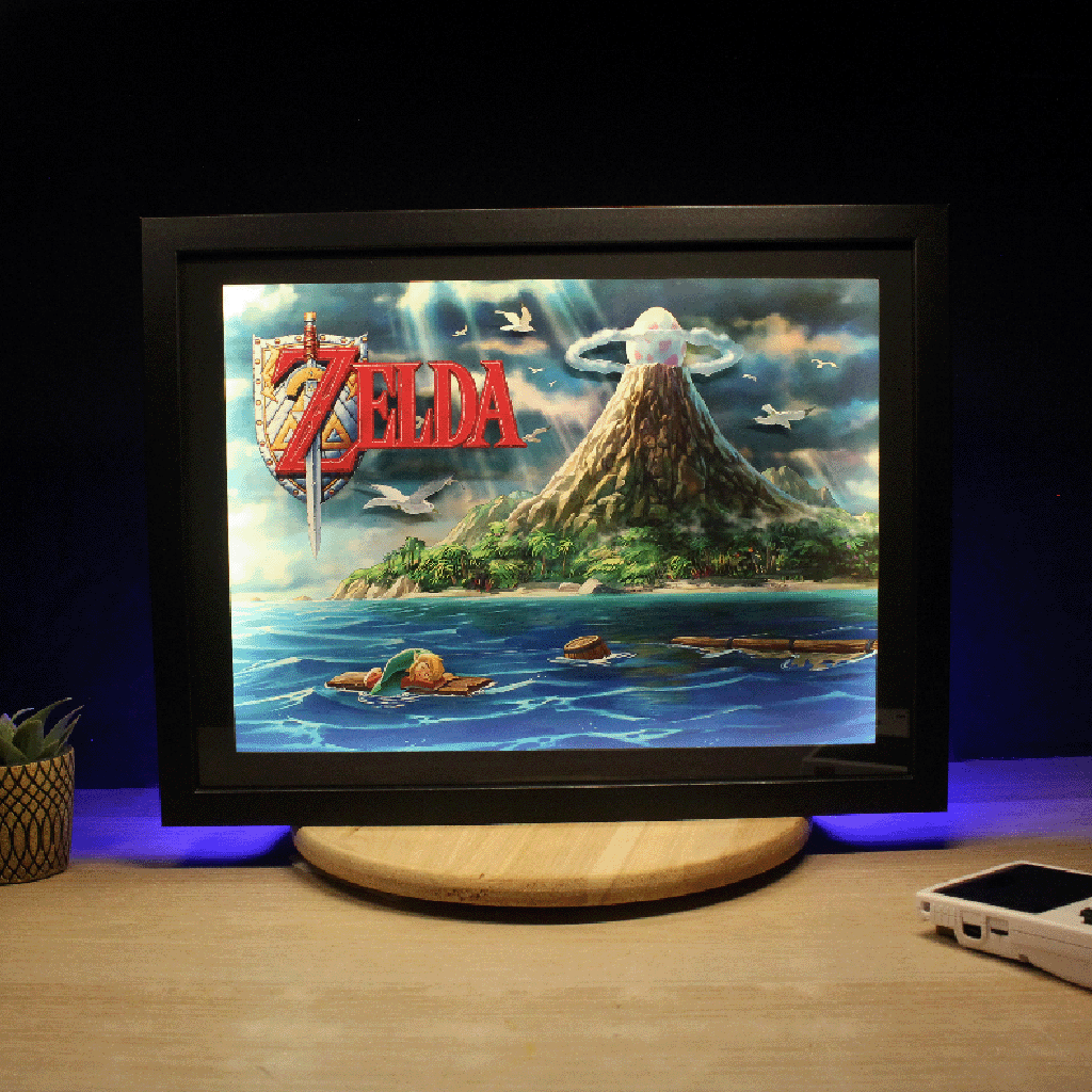 Dioramax - Cadre lumineux LED Zelda Link's awakening | Déco Gaming-room | Tableau lumineux | Affiche jeux vidéo | Idée cadeau gamer | Retro-gaming