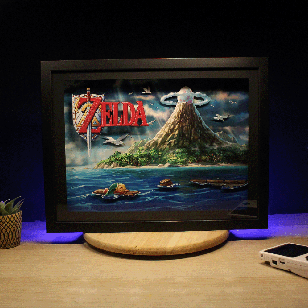 Dioramax - Cadre lumineux LED Zelda Link's awakening | Déco Gaming-room | Tableau lumineux | Affiche jeux vidéo | Idée cadeau gamer | Retro-gaming