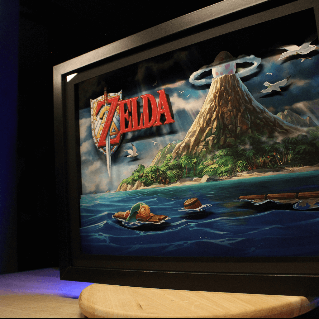 Dioramax - Cadre lumineux LED Zelda Link's awakening | Déco Gaming-room | Tableau lumineux | Affiche jeux vidéo | Idée cadeau gamer | Retro-gaming