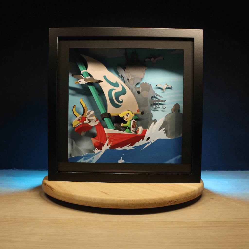 Dioramax - Cadre lumineux LED Zelda Windwaker | Déco Gaming-room | Tableau lumineux | Affiche jeux vidéo | Idée cadeau gamer | Retro-gaming