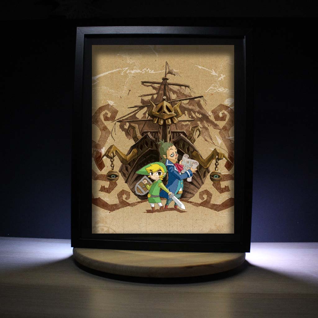 Dioramax - Cadre lumineux LED Zelda phantom hourglass | Déco Gaming-room | Tableau lumineux | Affiche jeux vidéo | Idée cadeau gamer | Retro-gaming