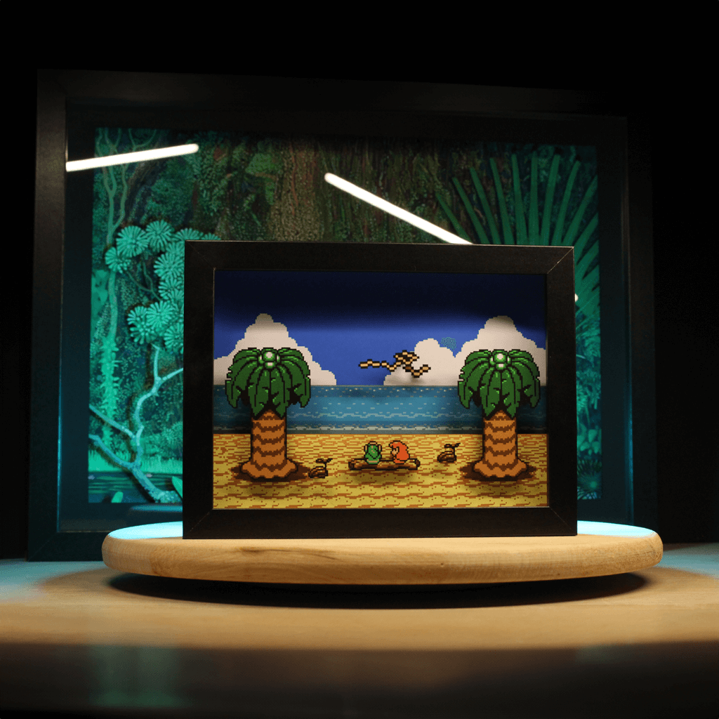 Dioramax - Cadre lumineux LED Zelda Link's awakening | Déco Gaming-room | Tableau lumineux | Affiche jeux vidéo | Idée cadeau gamer | Retro-gaming