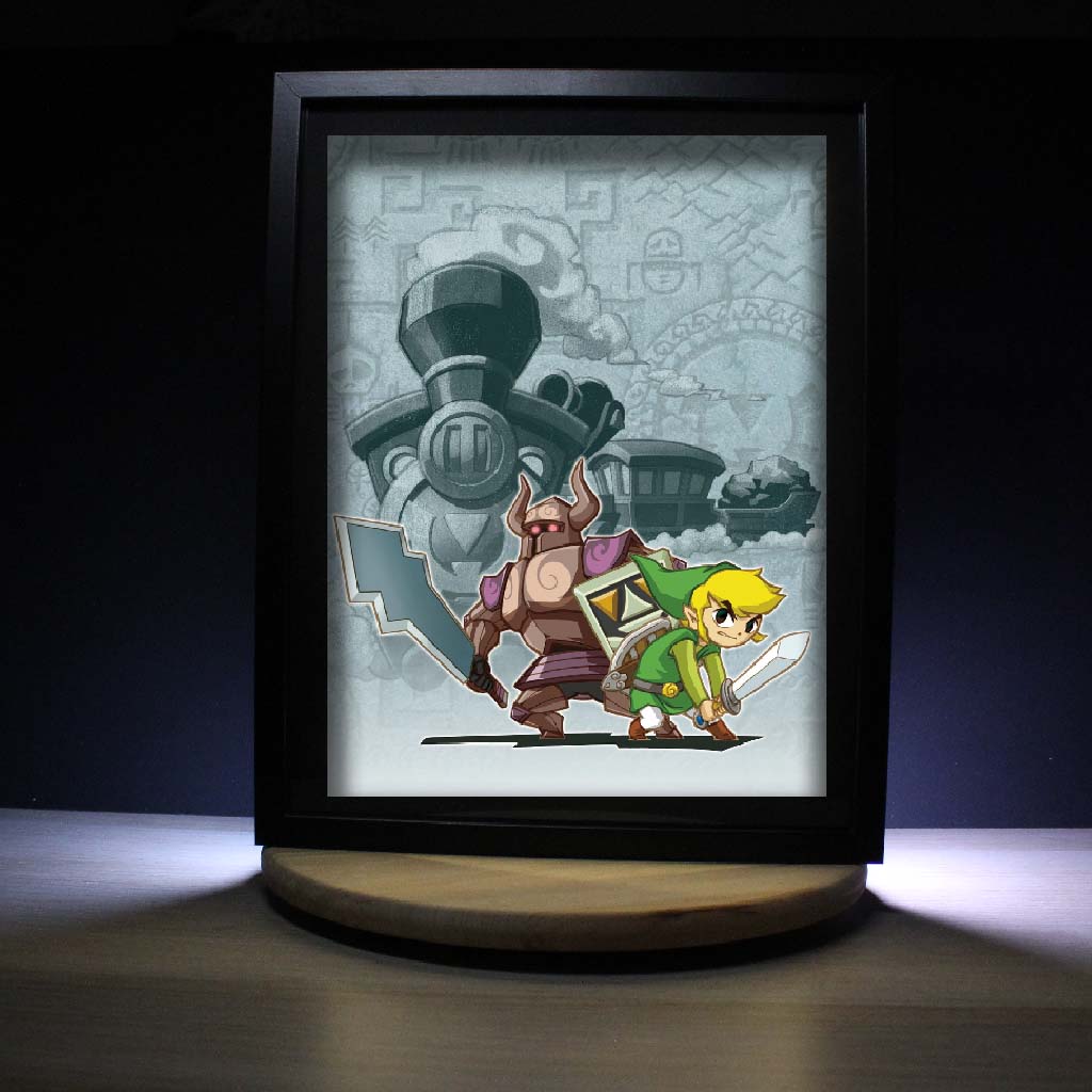 Dioramax - Cadre lumineux LED Zelda Spirits Tracks | Déco Gaming-room | Tableau lumineux | Affiche jeux vidéo | Idée cadeau gamer | Retro-gaming