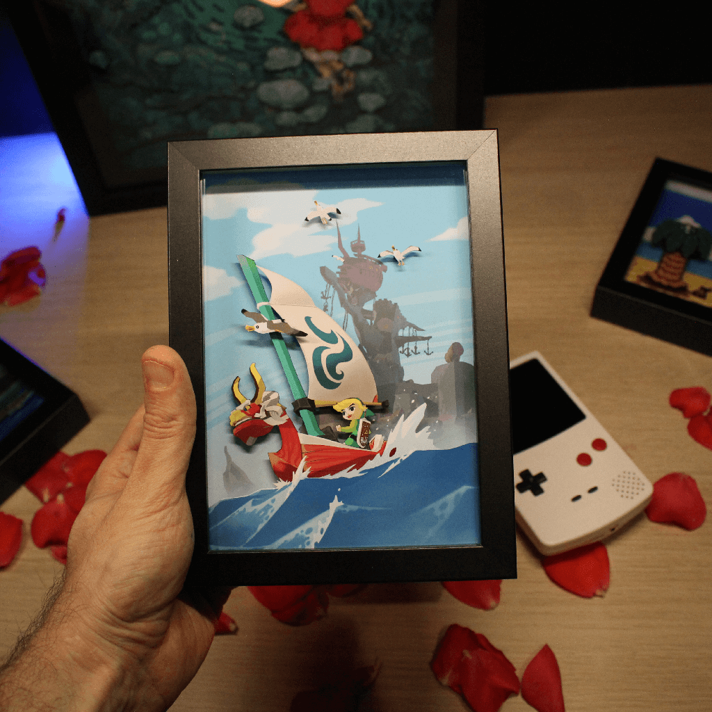 Dioramax - Cadre lumineux LED Zelda Windwaker | Déco Gaming-room | Tableau lumineux | Affiche jeux vidéo | Idée cadeau gamer | Retro-gaming