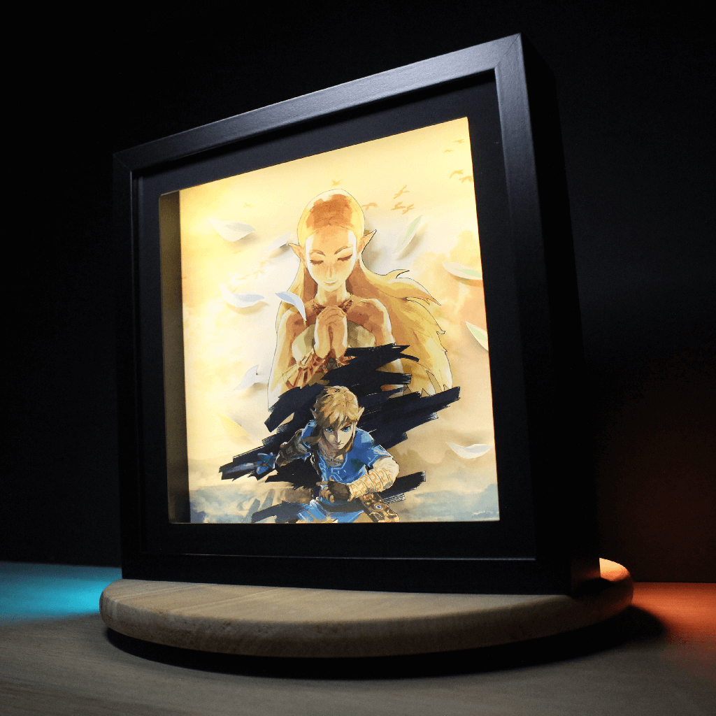 Dioramax - Cadre lumineux LED Zelda BOTW | Déco Gaming-room | Tableau lumineux | Affiche jeux vidéo | Idée cadeau gamer | Retro-gaming