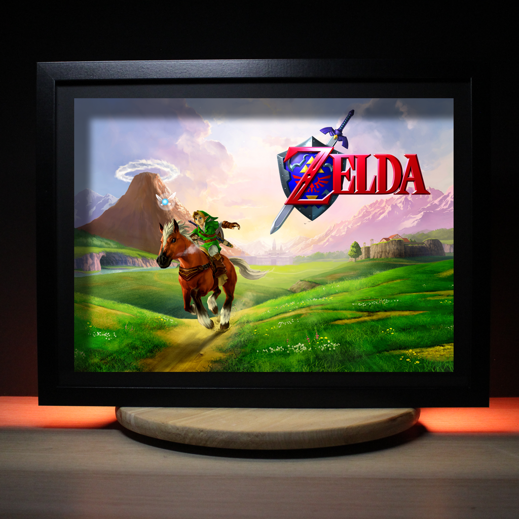 Dioramax - Cadre lumineux LED Zelda Ocarina of time | Déco Gaming-room | Tableau lumineux | Affiche jeux vidéo | Idée cadeau gamer | Retro-gaming
