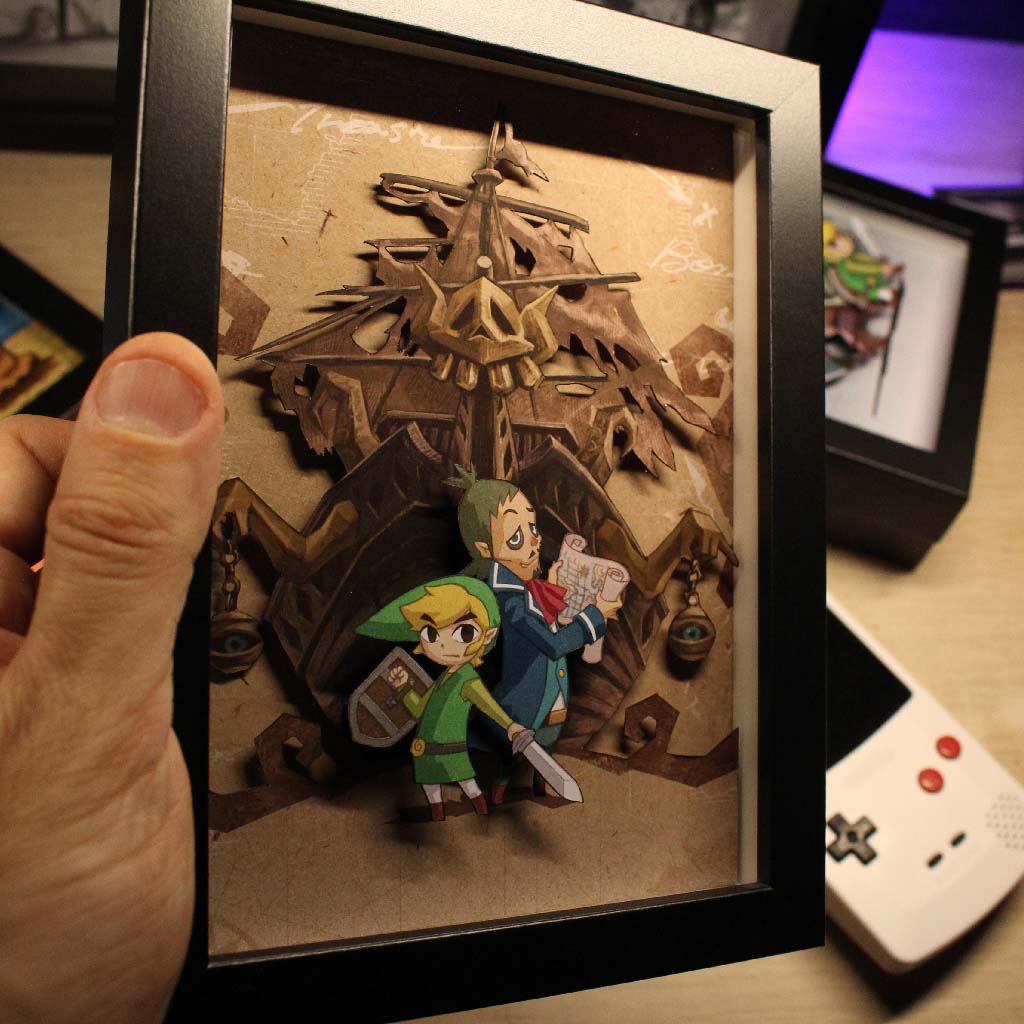 Dioramax - Cadre lumineux LED Zelda phantom hourglass | Déco Gaming-room | Tableau lumineux | Affiche jeux vidéo | Idée cadeau gamer | Retro-gaming