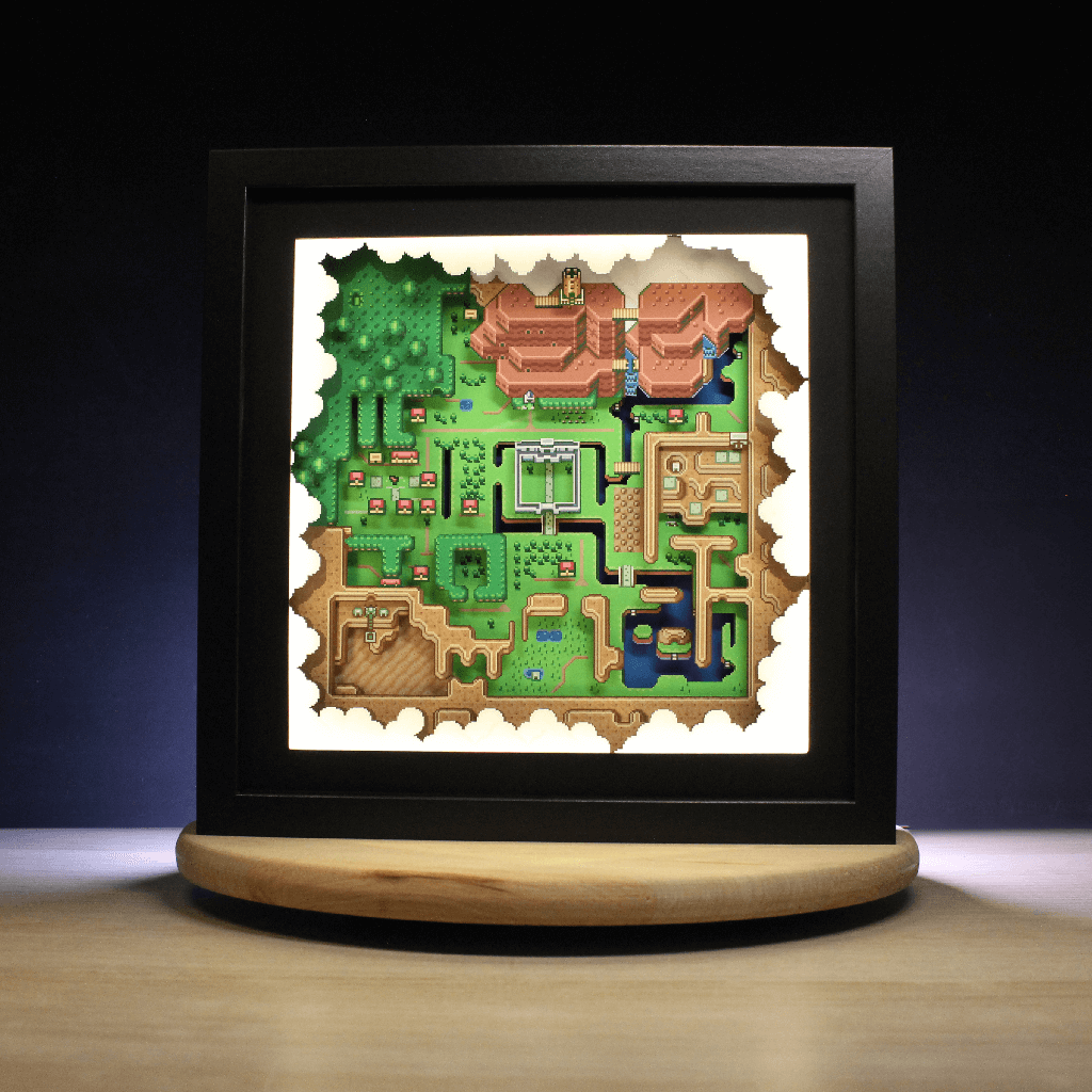 Dioramax - Cadre lumineux LED Zelda 3 Map | Déco Gaming-room | Tableau lumineux | Affiche jeux vidéo | Idée cadeau gamer | Retro-gaming