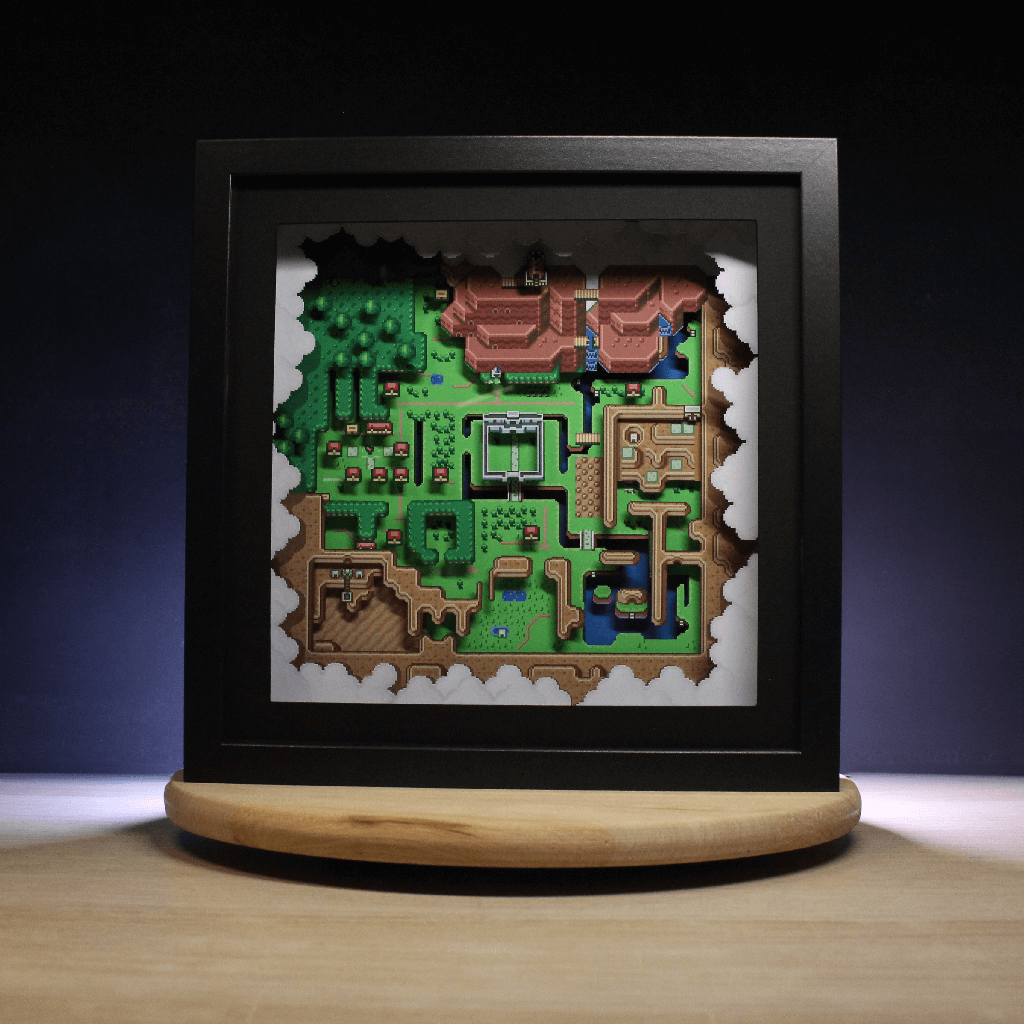 Dioramax - Cadre lumineux LED Zelda 3 Map | Déco Gaming-room | Tableau lumineux | Affiche jeux vidéo | Idée cadeau gamer | Retro-gaming