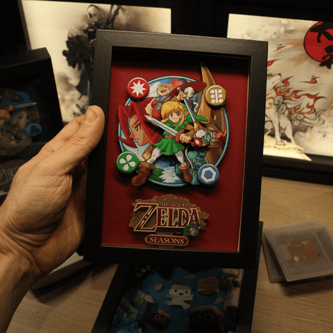 Zelda saesons cadre lumineux, diorama zelda seasons, zelda seasons déco geek