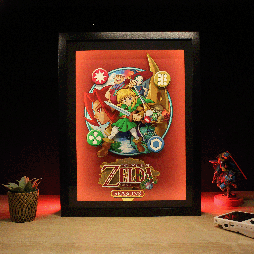 Dioramax - Cadre lumineux LED Zelda Seasons | Déco Gaming-room | Tableau lumineux | Affiche jeux vidéo | Idée cadeau gamer | Retro-gaming