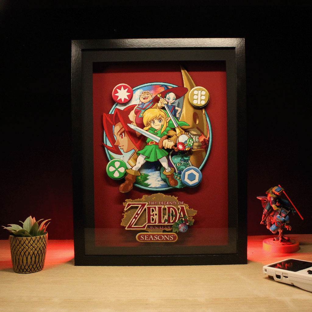 Dioramax - Cadre lumineux LED Zelda Seasons | Déco Gaming-room | Tableau lumineux | Affiche jeux vidéo | Idée cadeau gamer | Retro-gaming