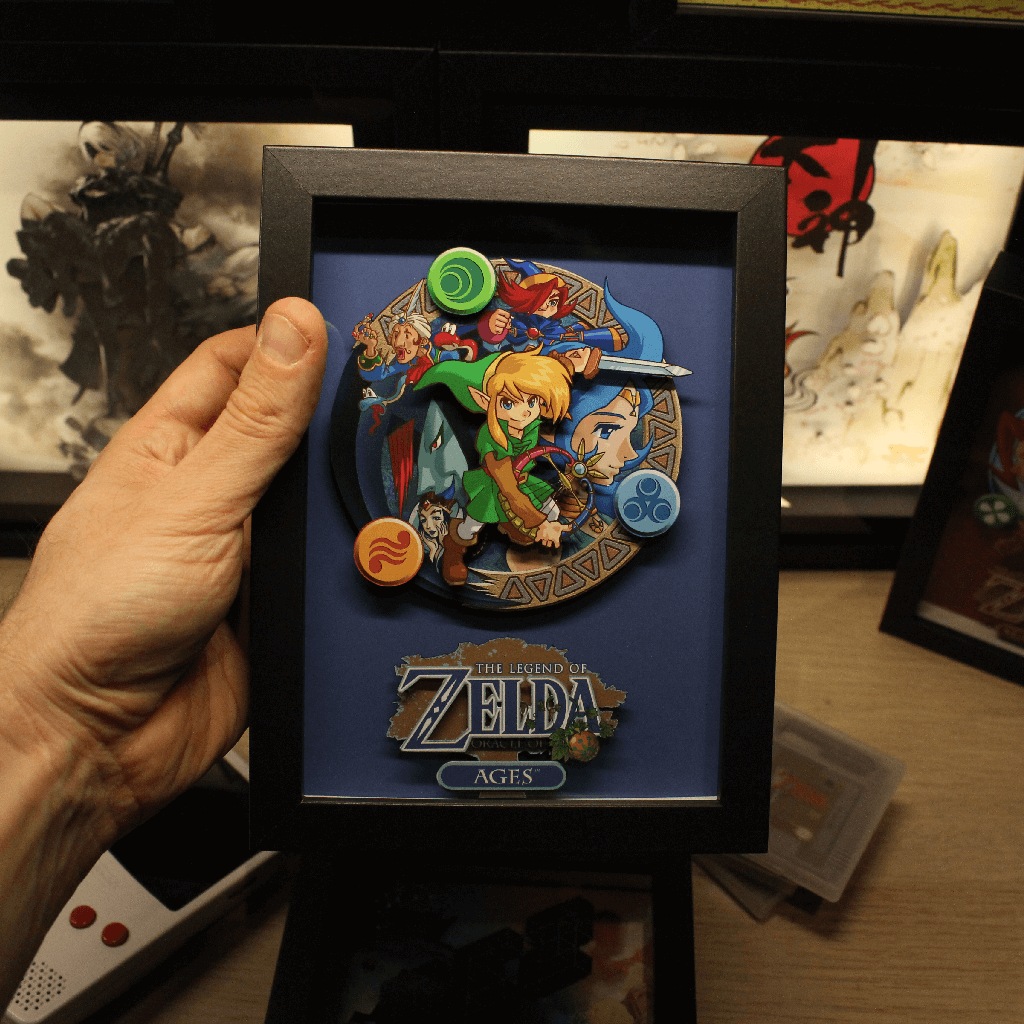 Dioramax - Cadre lumineux LED Zelda Ages | Déco Gaming-room | Tableau lumineux | Affiche jeux vidéo | Idée cadeau gamer | Retro-gaming