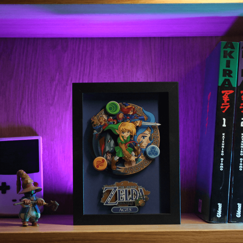 Dioramax - Cadre lumineux LED Zelda Ages | Déco Gaming-room | Tableau lumineux | Affiche jeux vidéo | Idée cadeau gamer | Retro-gaming