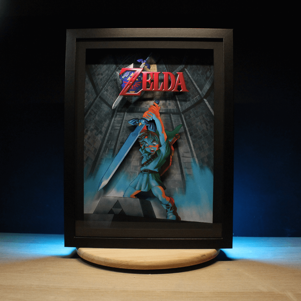 Dioramax - Cadre lumineux LED Zelda Ocarina | Déco Gaming-room | Tableau lumineux | Affiche jeux vidéo | Idée cadeau gamer | Retro-gaming