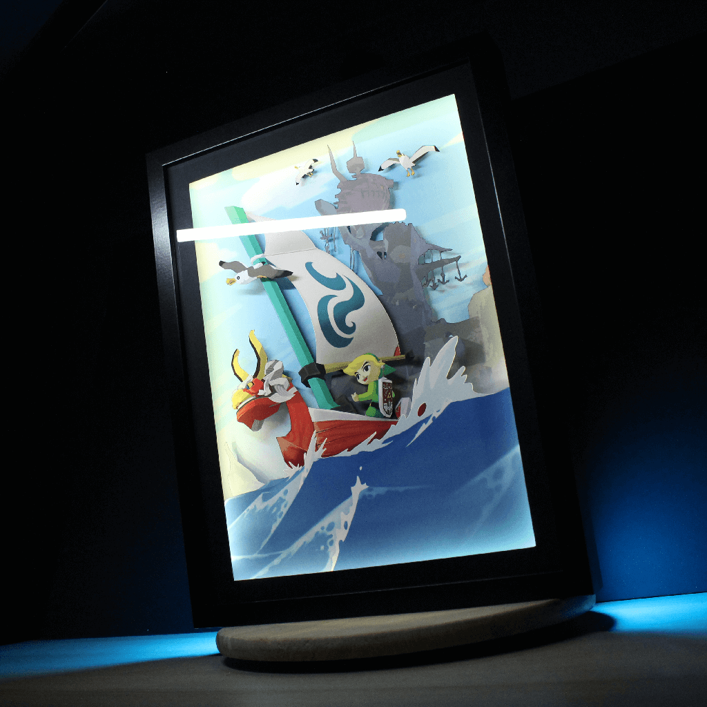 Dioramax - Cadre lumineux LED Zelda Windwaker | Déco Gaming-room | Tableau lumineux | Affiche jeux vidéo | Idée cadeau gamer | Retro-gaming