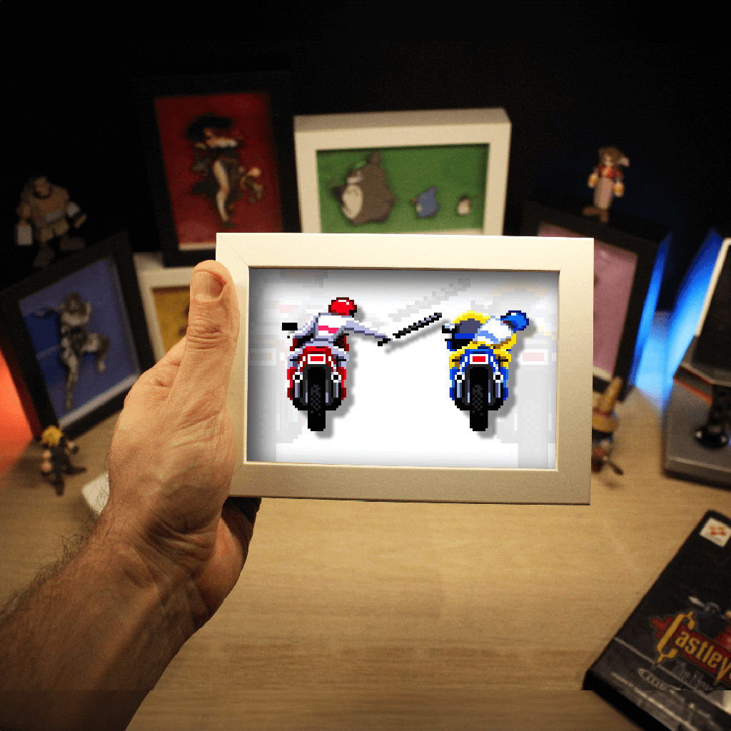 Dioramax - Cadre lumineux LED Road Rash | Déco Gaming-room | Tableau lumineux | Affiche jeux vidéo | Idée cadeau gamer | Retro-gaming